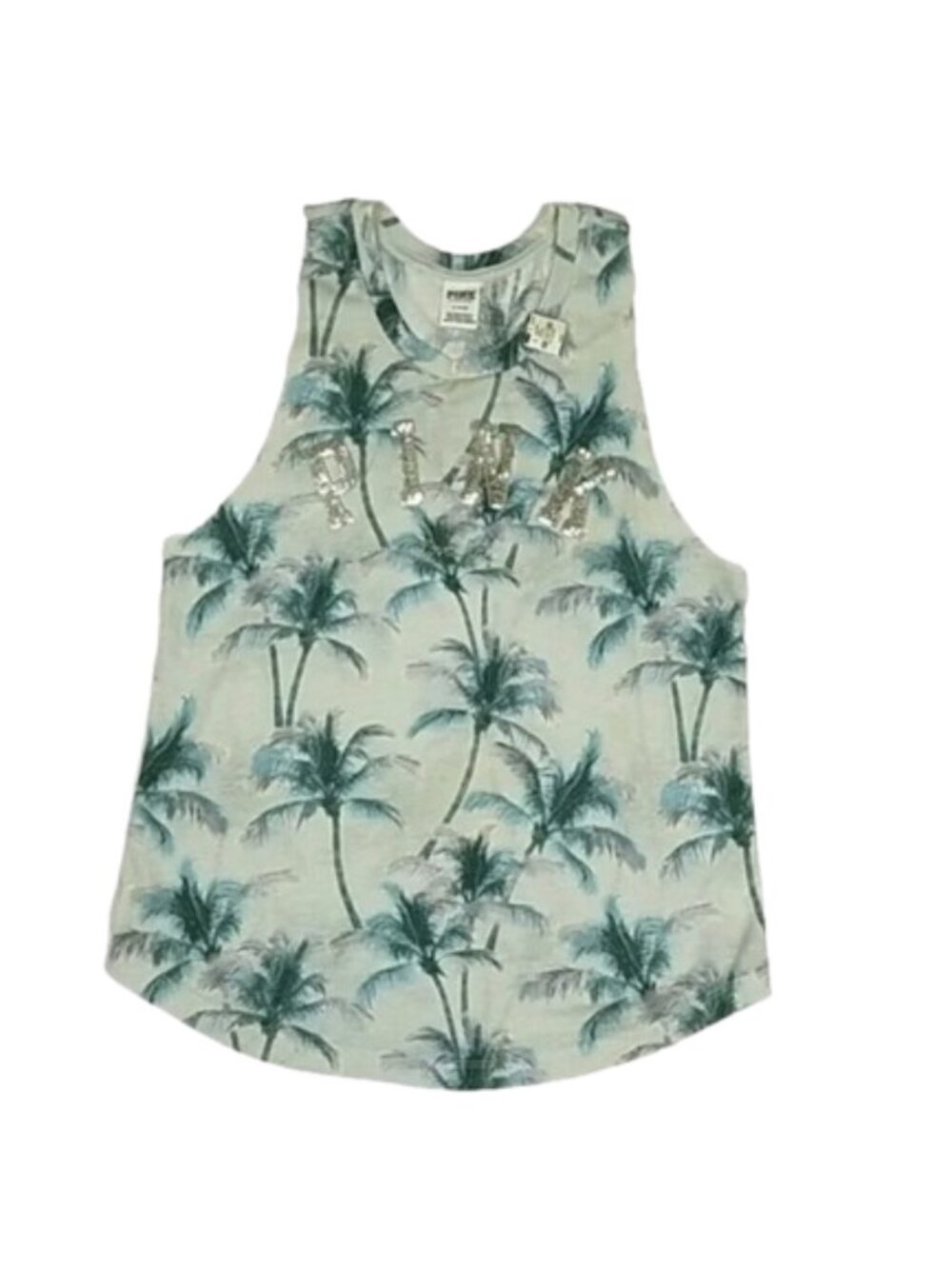 Pink Victoria's Secret Palm Tree Sequined Graphic Tank Top M NWT